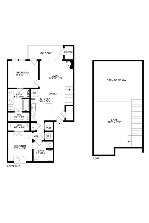 a floor plan of a home with two bedrooms and two bathrooms